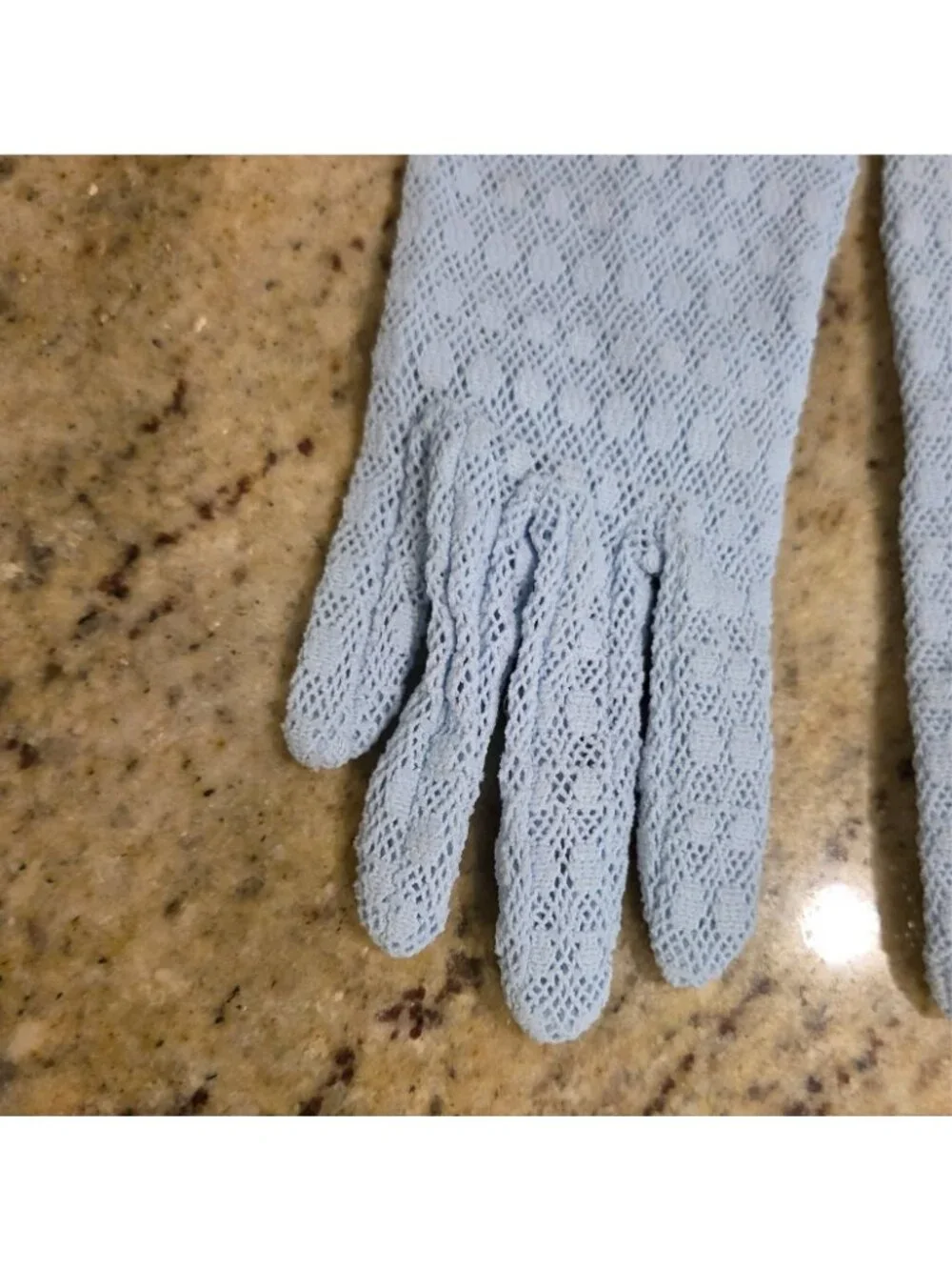 Vintage Womens Size S/M Blue Knit Lace Polkadot Stretch Nylon Formal Gloves